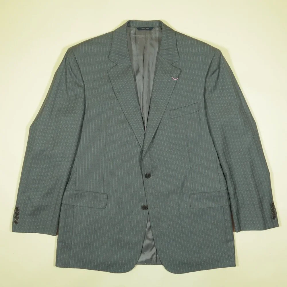 Brooks Brothers Saxxon Wool Madison Suit Mens 44L 39 Gray Striped Pleated Cuffed